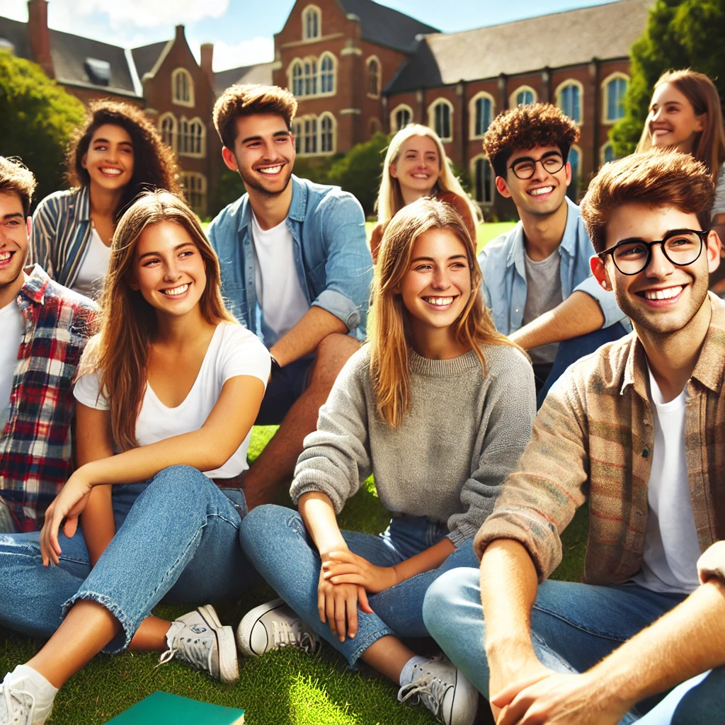 Students socializing on campus.